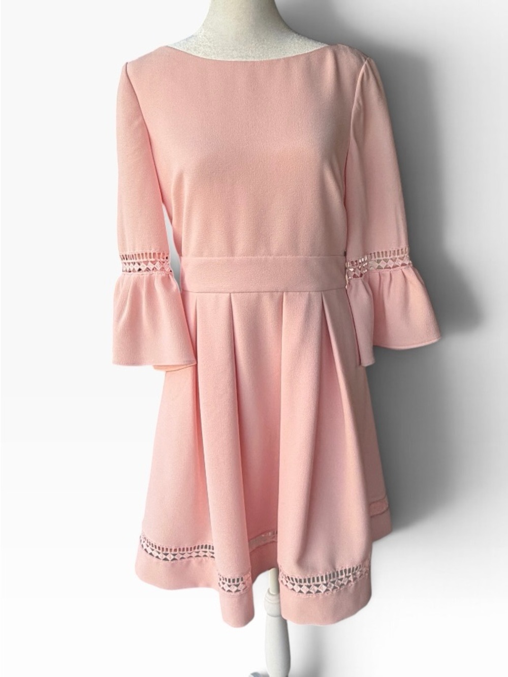 Eliza J Pink Bell Sleeve Fit and Flare Midi Dress Coquette Garden Party Sz 8
